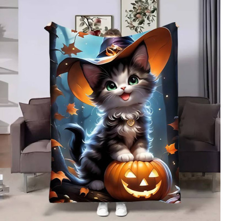 Плюшевий 3D-плед Halloween Cat 17603, 135х160 см