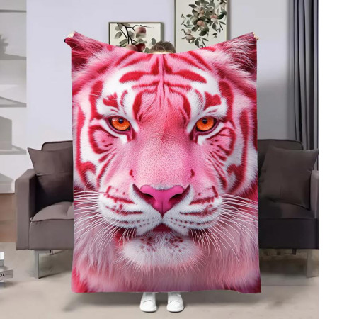 Плюшевий 3D-плед Рожевий тигр 29004, 135х160 см