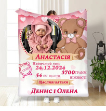 Персоналізований 3D-плед з метрикою Метрика для дівчинки 1 фото 3512_C 16149, 80х100 см