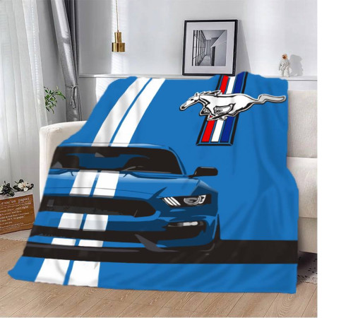 Плюшевий 3D-плед Синій Ford Mustang 12432, 160х200 см