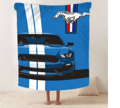 Плюшевий 3D-плед Синій Ford Mustang 12432, 160х200 см