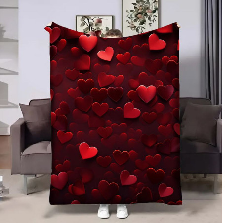 Плюшевий 3D-плед на день закоханих Red Hearts 17995, 160х200 см