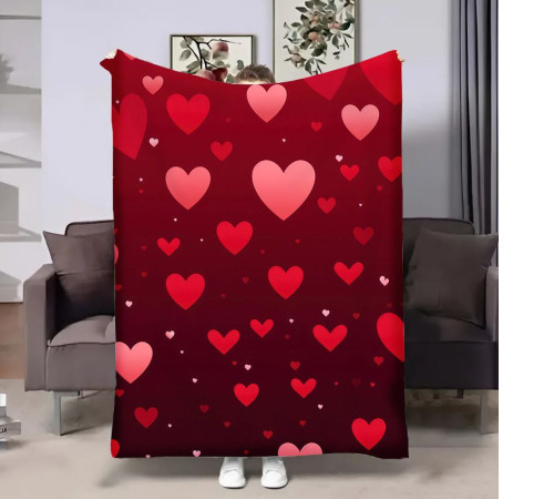 Плюшевий 3D-плед на день закоханих Red Hearts №2 17998, 135х160 см