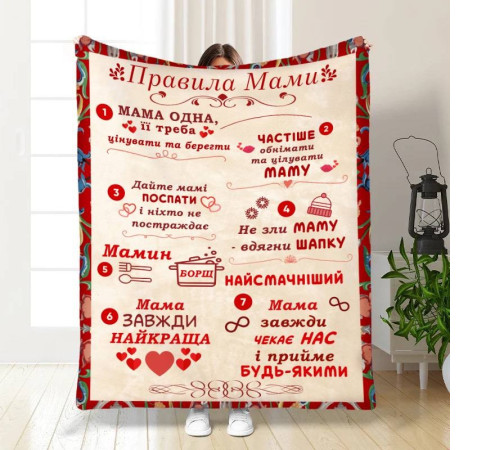 Подарунковий 3D-плед з побажаннями для мами Правила мами 16628, 160х200 см